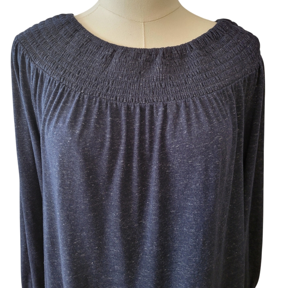 LOFT Blue Smocked Neckline Knit Shift Dress Size Medium - Picture 2 of 5